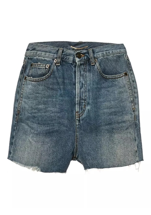 Saint Laurent Pre-Owned raw-edge embroidered-detail shorts - Blue