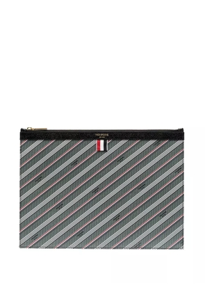 Thom Browne striped logo-print pouch - Grey