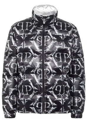 Philipp Plein logo-print quilted padded jacket - Black