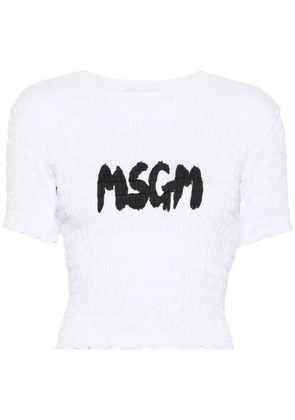 MSGM logo-print smocked T-shirt - White