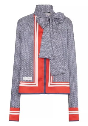 Balmain pussy-bow monogram-printed shirt - Blue