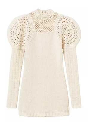 TWINSET crochet-detailed puff-sleeve dress - Neutrals