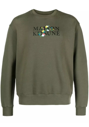 Maison Kitsuné floral-embroidered cotton sweatshirt - Green