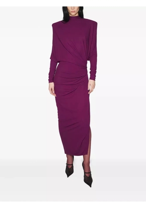 Mugler draped padded-shoulder maxi dress - Purple