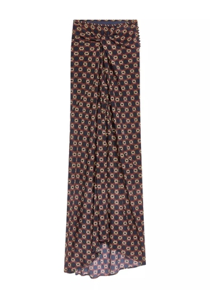 DRIES VAN NOTEN draped tie-print maxi skirt - Brown