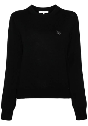 Maison Kitsuné Fox-appliqué wool jumper - Black