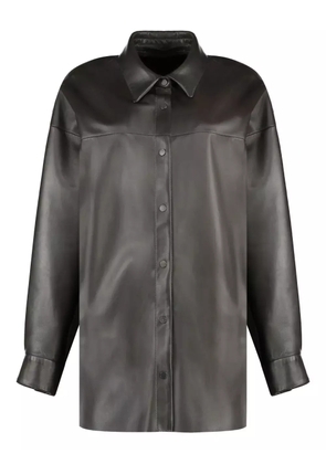 Salvatore Santoro point-collar leather shirt - Brown