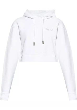 DSQUARED2 rhinestone-logo cropped hoodie - White