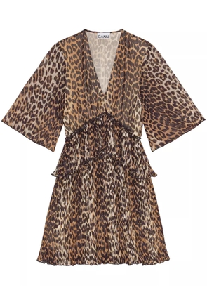 GANNI leopard-print georgette minidress - Brown