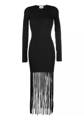 GANNI fringed ribbed-knit minidress - Black