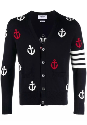 Thom Browne 4-Bar anchor print cardigan - Blue