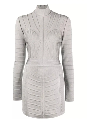 Balmain ribbed long-sleeve mini dress - Grey