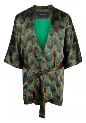 OZWALD BOATENG short geometric-print tie-waist jacket - Green