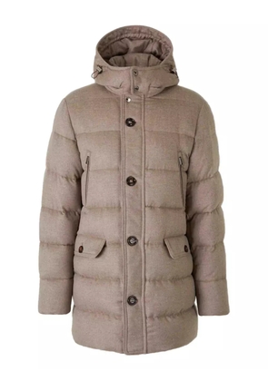 Moorer button hooded linen coat - Neutrals