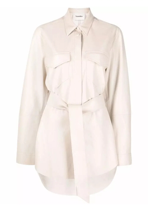 Nanushka vegan-leather belted oversize shirt - Neutrals