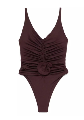 Magda Butrym ruched flower swimsuit - Brown