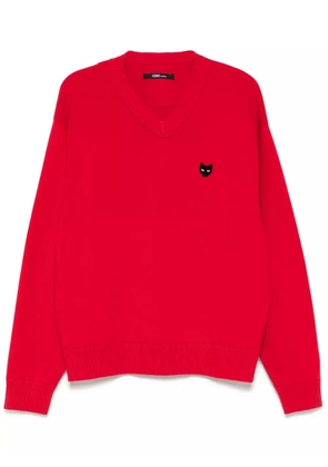 ZZERO BY SONGZIO emblem V-neck jumper - Red