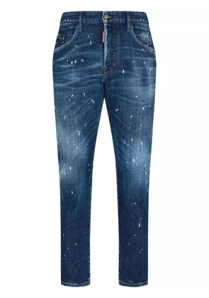 DSQUARED2 paint-splatter slim-cut jeans - Blue
