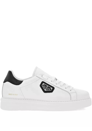 Philipp Plein logo-plaque leather trainers - White