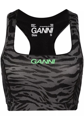GANNI logo zebra-print crop top - Grey