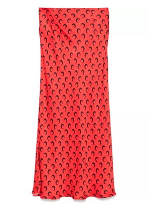 Marine Serre crescent moon-print satin midi skirt - Red