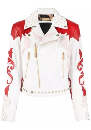Philipp Plein cowboy intarsia leather jacket - White