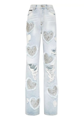Philipp Plein Heart high-rise wide-leg jeans - Blue