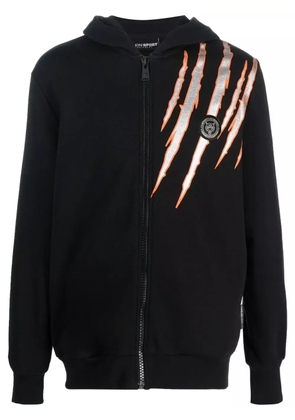 Plein Sport scratch-print long-sleeved hoodie - Black
