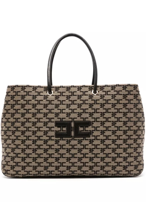 Elisabetta Franchi logo-appliqué monogram tote bag - Neutrals