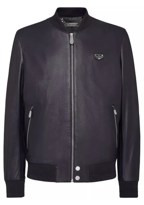 Philipp Plein leather bomber jacket - Blue