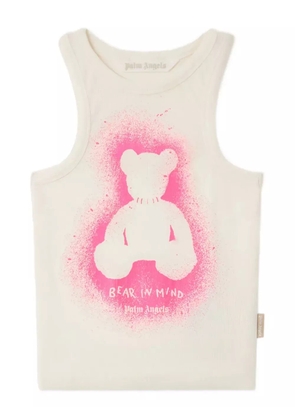 Palm Angels spray-bear ribbed tank top - White