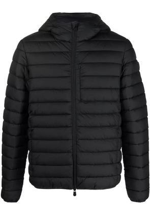 Save The Duck logo-patch padded hooded jacket - Black