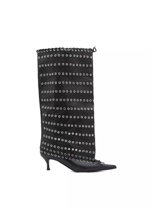 ALL IN 60mm leather grommets-embellished boots - Black