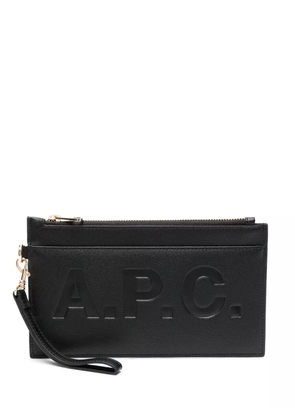 A.P.C. logo-debossed faux-leather clutch bag - Black