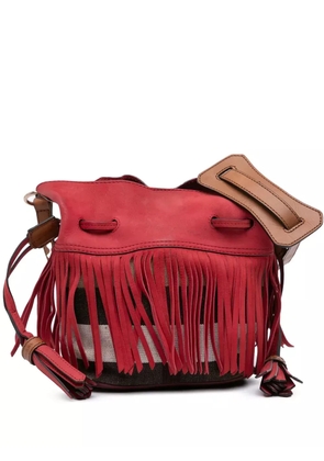 Burberry Pre-Owned 2000-2017 Small Mega Check Canvas and Suede Fringe Belgrove bucket bag - Brown