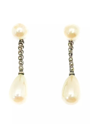 Jennifer Gibson Jewellery 1930s pearl marcasite earrings - Silver