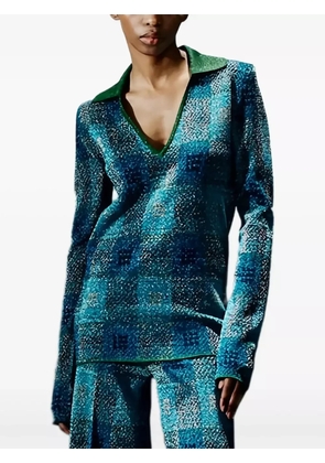 Circus Hotel checked lamé-effect polo jumper - Blue