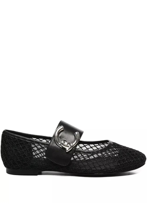 Coccinelle C-Me leather-buckle mesh ballet flats - Black