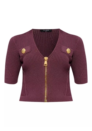 Balmain zip-up ribbed top - Purple