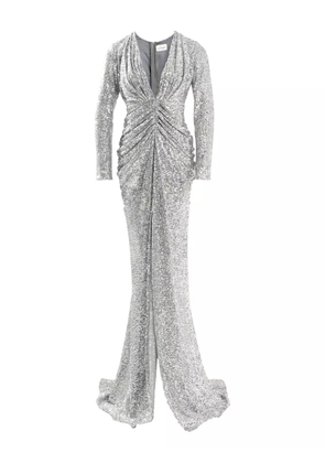 Ana Radu sequin-embellishment long-sleeve maxi dress - Silver