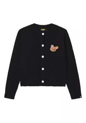 Mini Cream bear-appliqué cardigan - Black
