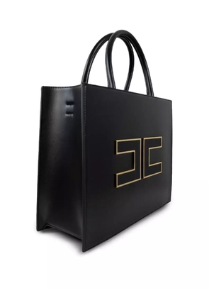 Elisabetta Franchi logo-plaque leather tote bag - Black