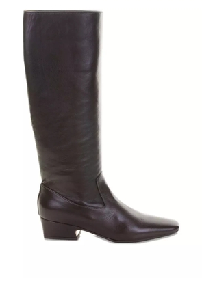 lorena paggi square-toe leather boots - Brown
