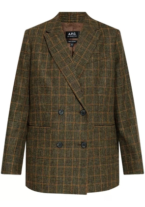 A.P.C. checked wool double-breasted blazer - Brown