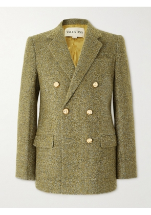 Valentino Garavani - Double-Breasted Wool-Blend Bouclé Blazer - Men - Green - IT 46