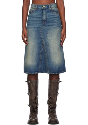 GANNI Blue Heavy Washed Denim Midi Skirt