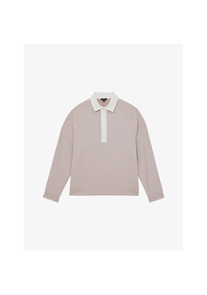 Mens Reiss Thurloe Contrast-Neck Long-Sleeve Stretch-Jersey Rugby Shirt