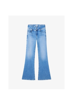 Womens Good American Dolly's Joleans Corset Flared-Leg Stretch-Denim Jeans