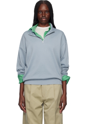 AURALEE Blue Super High Gauge Half Zip P/O Sweatshirt