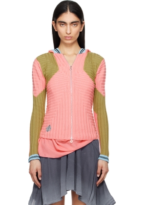 Kiko Kostadinov Pink & Green Quimby Fitted Knit Hoodie